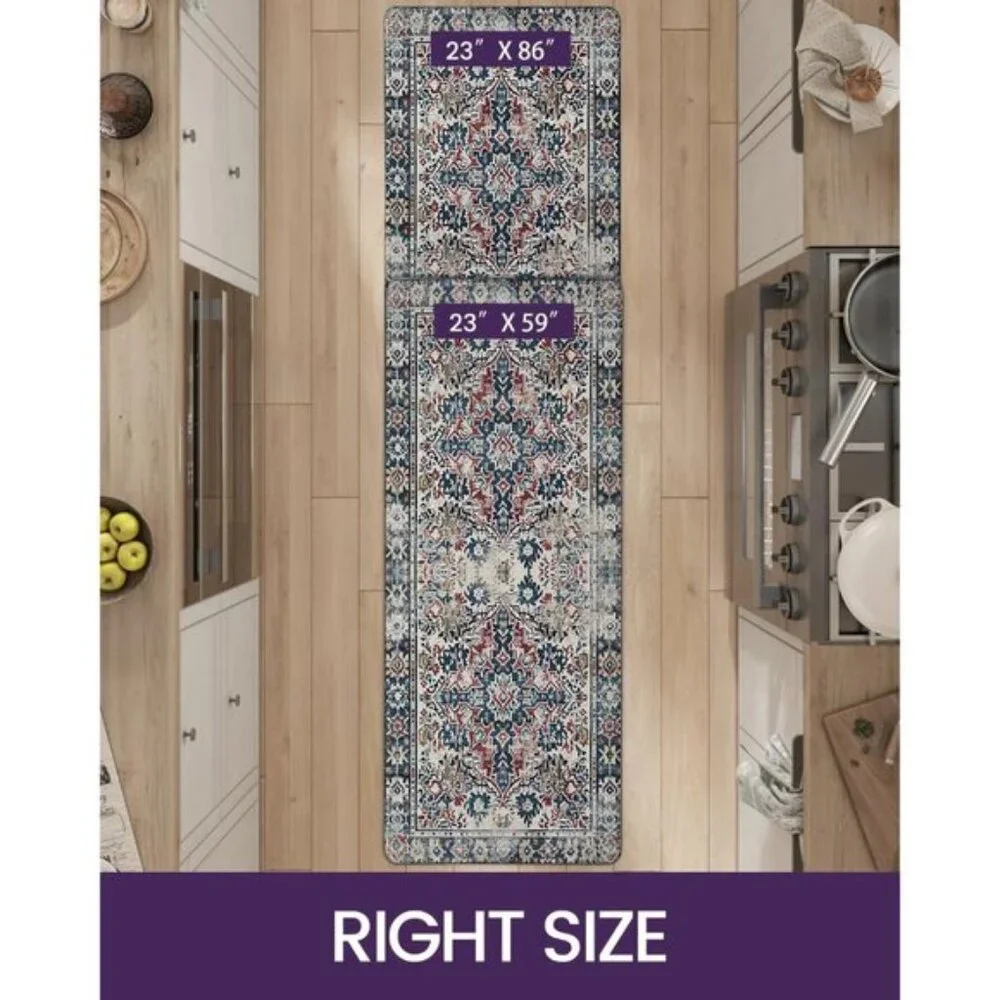 New 23x86 Kitchen Mat, Extra Long Anti-Fatigue Cushioned Non-Slip Rug - Blue